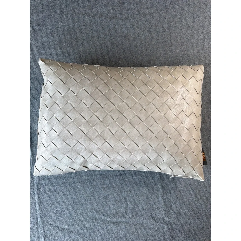 Frye Throw Pillow Unisex 14x20 Grey Woven Basketweave Faux Leather Accent